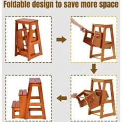 COSTWAY 3 Tier Step Stool For Kids & Adults, Wooden Folding Stepladder Foot Stools Flower Shelf Shoe Bench Hold Up To 150kg (Brown) -Children Furniture Store 32247772 3