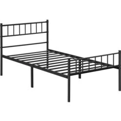Yaheetech 3ft Single Metal Bed Frame With Headboard And Footboard, 90x190cm, Solid Slatted Base, Black