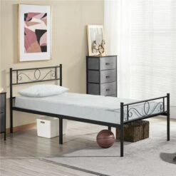 Yaheetech 3ft Single Iron Platform Bed With Scroll Design Headboard And Footboard， Black -Children Furniture Store 32347881 3