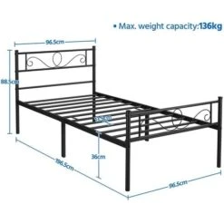 Yaheetech 3ft Single Iron Platform Bed With Scroll Design Headboard And Footboard， Black -Children Furniture Store 32347881 4
