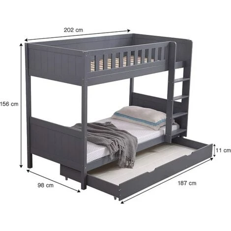 Panana Wooden Bunk Bed With Large Storage Drawer, Available In Grey And White - White Frame 6 Panana Wooden Bunk Bed With Large Storage Drawer, Available In Grey And White - White Frame - Image 4