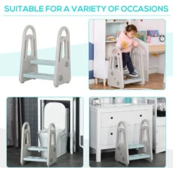 HOMCOM Two-Step Stool For Kids Toddlers With Handle For Toilet Potty Training -Children Furniture Store 33629601 5