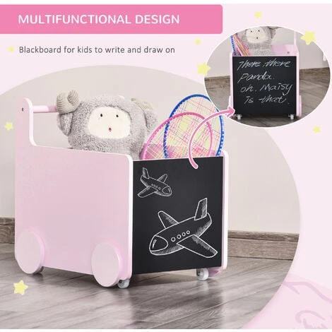 HOMCOM Kids Toys Storage Cabinet Removeable Rolling Baskets On Wheels, Pink 6 HOMCOM Kids Toys Storage Cabinet Removeable Rolling Baskets On Wheels, Pink - Image 4