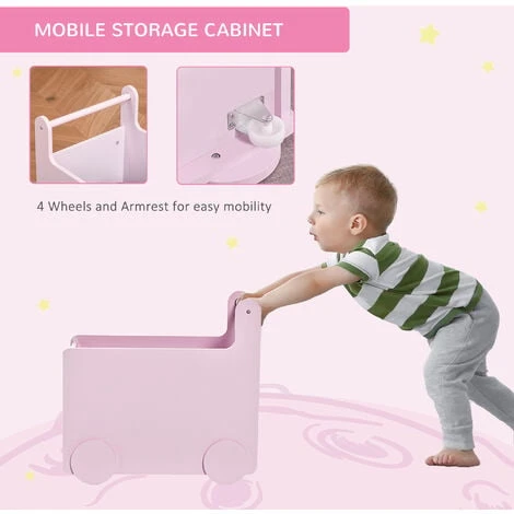 HOMCOM Kids Toys Storage Cabinet Removeable Rolling Baskets On Wheels, Pink 7 HOMCOM Kids Toys Storage Cabinet Removeable Rolling Baskets On Wheels, Pink - Image 5