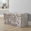 Large Folding Ottoman Silver Ice Velvet Fabric Chest Solid Storage Space Saving