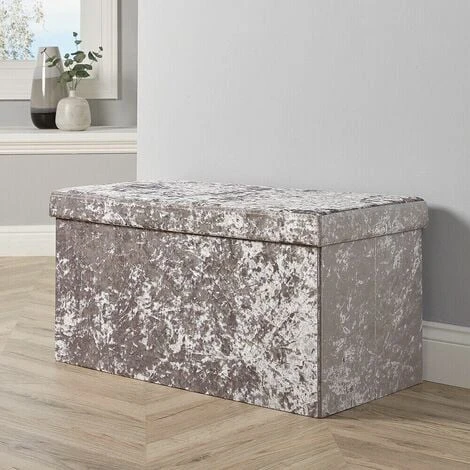 Large Folding Ottoman Silver Ice Velvet Fabric Chest Solid Storage Space Saving 3 Large Folding Ottoman Silver Ice Velvet Fabric Chest Solid Storage Space Saving