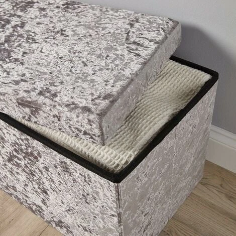 Large Folding Ottoman Silver Ice Velvet Fabric Chest Solid Storage Space Saving 4 Large Folding Ottoman Silver Ice Velvet Fabric Chest Solid Storage Space Saving - Image 2