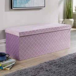 Extra Large Folding Ottoman Lilac Flat Velvet Diamond Pattern Fabric Storage -Children Furniture Store 36857671 3
