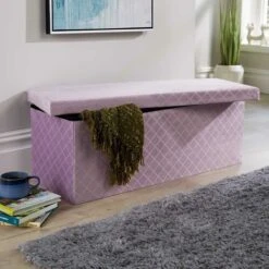 Extra Large Folding Ottoman Lilac Flat Velvet Diamond Pattern Fabric Storage -Children Furniture Store 36857671 4