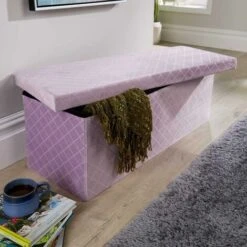 Extra Large Folding Ottoman Lilac Flat Velvet Diamond Pattern Fabric Storage -Children Furniture Store 36857671 5