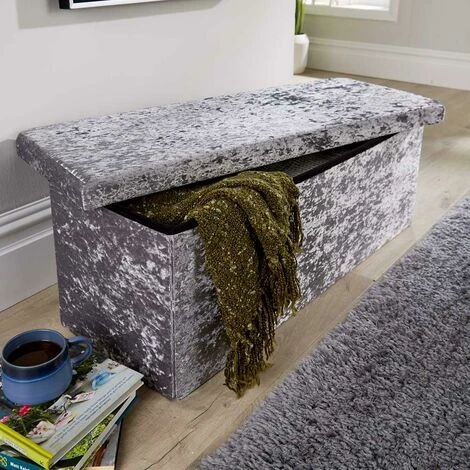 Extra Large Folding Ottoman Grey Ice Velvet Fabric Chest Storage Space Saving 3 Extra Large Folding Ottoman Grey Ice Velvet Fabric Chest Storage Space Saving