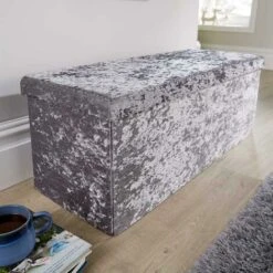 Extra Large Folding Ottoman Grey Ice Velvet Fabric Chest Storage Space Saving 9 Extra Large Folding Ottoman Grey Ice Velvet Fabric Chest Storage Space Saving -Children Furniture Store 36857680 3