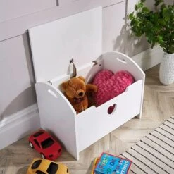 Zoe White Painted Wooden Storage Ottoman Bench Toy Cabinet Trunk Front Heart Cut-Out -Children Furniture Store 36857727 3