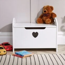 Zoe White Painted Wooden Storage Ottoman Bench Toy Cabinet Trunk Front Heart Cut-Out -Children Furniture Store 36857727 4