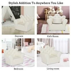 Kids Children Sofa Seat Armchair Lounger Couch Furniture With Footstool - White -Children Furniture Store 37853611 3