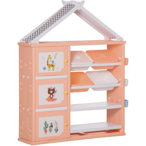 HOMCOM Kids Storage Unit Toy Box Organiser Book Shelf With Shelves Storage Cabinets Orange 3 HOMCOM Kids Storage Unit Toy Box Organiser Book Shelf With Shelves Storage Cabinets Orange
