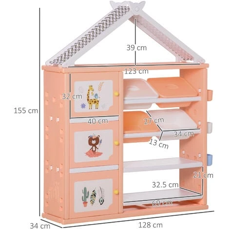 HOMCOM Kids Storage Unit Toy Box Organiser Book Shelf With Shelves Storage Cabinets Orange 4 HOMCOM Kids Storage Unit Toy Box Organiser Book Shelf With Shelves Storage Cabinets Orange - Image 2