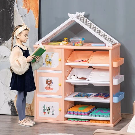 HOMCOM Kids Storage Unit Toy Box Organiser Book Shelf With Shelves Storage Cabinets Orange 5 HOMCOM Kids Storage Unit Toy Box Organiser Book Shelf With Shelves Storage Cabinets Orange - Image 3
