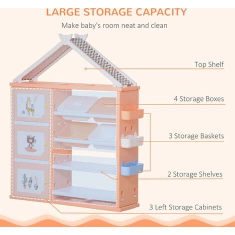 HOMCOM Kids Storage Unit Toy Box Organiser Book Shelf With Shelves Storage Cabinets Orange 6 HOMCOM Kids Storage Unit Toy Box Organiser Book Shelf With Shelves Storage Cabinets Orange - Image 4