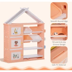 HOMCOM Kids Storage Unit Toy Box Organiser Book Shelf With Shelves Storage Cabinets Orange 11 HOMCOM Kids Storage Unit Toy Box Organiser Book Shelf With Shelves Storage Cabinets Orange -Children Furniture Store 40901431 5