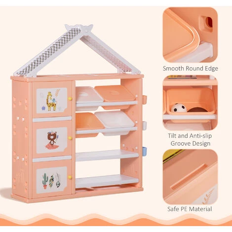HOMCOM Kids Storage Unit Toy Box Organiser Book Shelf With Shelves Storage Cabinets Orange 7 HOMCOM Kids Storage Unit Toy Box Organiser Book Shelf With Shelves Storage Cabinets Orange - Image 5