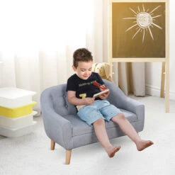 HOMCOM 2 Seater Toddler Chair Kids Mini Sofa Armchair Seating Chair Wood Frame Grey -Children Furniture Store 42767371 3