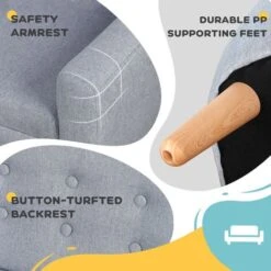 HOMCOM 2 Seater Toddler Chair Kids Mini Sofa Armchair Seating Chair Wood Frame Grey -Children Furniture Store 42767371 4