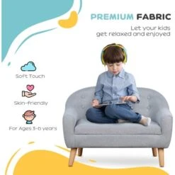 HOMCOM 2 Seater Toddler Chair Kids Mini Sofa Armchair Seating Chair Wood Frame Grey -Children Furniture Store 42767371 5