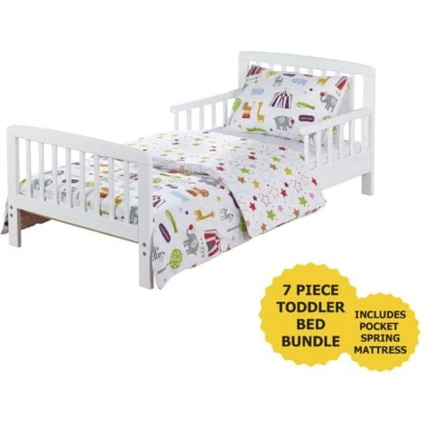 7 Piece Sydney White Toddler Bed Bundle With Pocket Sprung Mattress Circus Friends Bedding Set | Kids Bed And Children's Bed 3 7 Piece Sydney White Toddler Bed Bundle With Pocket Sprung Mattress Circus Friends Bedding Set | Kids Bed And Children's Bed
