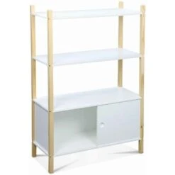 Children's Bookcase With 3 Shelves, Two Sliding Doors, 70x30x106.5cm - Tobias - Natural Pine, Painted White 10 Children's Bookcase With 3 Shelves, Two Sliding Doors, 70x30x106.5cm - Tobias - Natural Pine, Painted White -Children Furniture Store 45404832 4