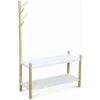 Children's Shoe And Coat Organiser, 2 Shelves And A Coat Stand With 4 Hooks, 80x30x120cm - Tobias - Natural Pine, Painted White -Children Furniture Store 45404852 1