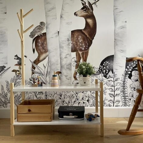 Children's Shoe And Coat Organiser, 2 Shelves And A Coat Stand With 4 Hooks, 80x30x120cm - Tobias - Natural Pine, Painted White 5 Children's Shoe And Coat Organiser, 2 Shelves And A Coat Stand With 4 Hooks, 80x30x120cm - Tobias - Natural Pine, Painted White - Image 3