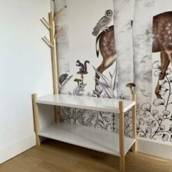 Children's Shoe And Coat Organiser, 2 Shelves And A Coat Stand With 4 Hooks, 80x30x120cm - Tobias - Natural Pine, Painted White 11 Children's Shoe And Coat Organiser, 2 Shelves And A Coat Stand With 4 Hooks, 80x30x120cm - Tobias - Natural Pine, Painted White -Children Furniture Store 45404852 5