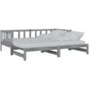 Pull-out Day Bed Grey Solid Pinewood 2x VidaXL -Children Furniture Store 47296084 1