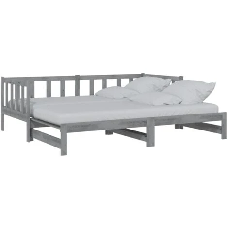 Pull-out Day Bed Grey Solid Pinewood 2x VidaXL 3 Pull-out Day Bed Grey Solid Pinewood 2x VidaXL
