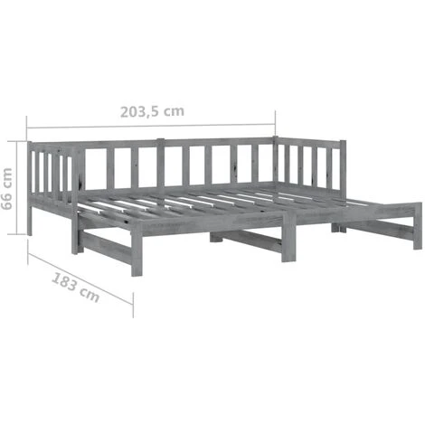 Pull-out Day Bed Grey Solid Pinewood 2x VidaXL 5 Pull-out Day Bed Grey Solid Pinewood 2x VidaXL - Image 3