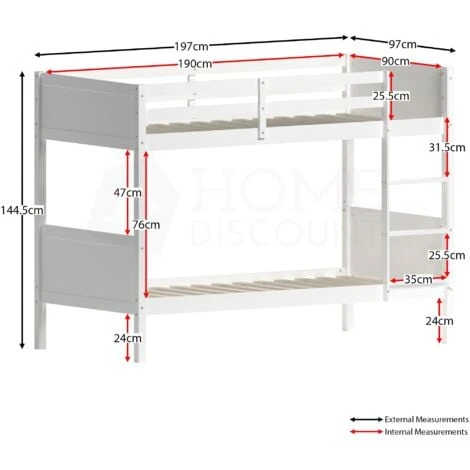 Gemini 3ft Single Wood Detachable Bunk Bed, White 4 Gemini 3ft Single Wood Detachable Bunk Bed, White - Image 2