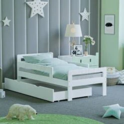 Taurus Solid Wood Toddler Bed With Underbed Drawer Storage, White, 140 X 70 Cm -Children Furniture Store 49193919 3