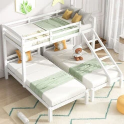 Bunk Bed Triple Sleeper With Side Ladder For Children And Teens, 90x190cm,90x200cm, White