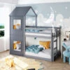 Bunk Bed House Bed 3FT Treehouse Cabin Bed Frame With Treehouse Canopy & Ladder Grey -Children Furniture Store 50393653 1