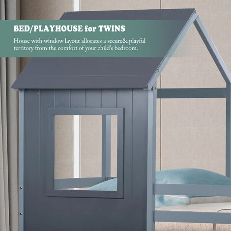 Bunk Bed House Bed 3FT Treehouse Cabin Bed Frame With Treehouse Canopy & Ladder Grey 6 Bunk Bed House Bed 3FT Treehouse Cabin Bed Frame With Treehouse Canopy & Ladder Grey - Image 4
