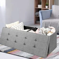 Folding Storage Ottoman Bench Tufted Faux Leather Toy Box Foot Stool Bench Seat -Children Furniture Store 50914407 5