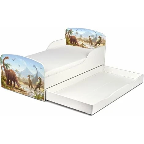 Wooden Bed For Children With A Drawer And A 140/70 Mattres. Dinosaurs UV Print. 4 Wooden Bed For Children With A Drawer And A 140/70 Mattres. Dinosaurs UV Print. - Image 2
