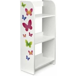 White Wooden Bookcase - 3 Shelves - Butterflies