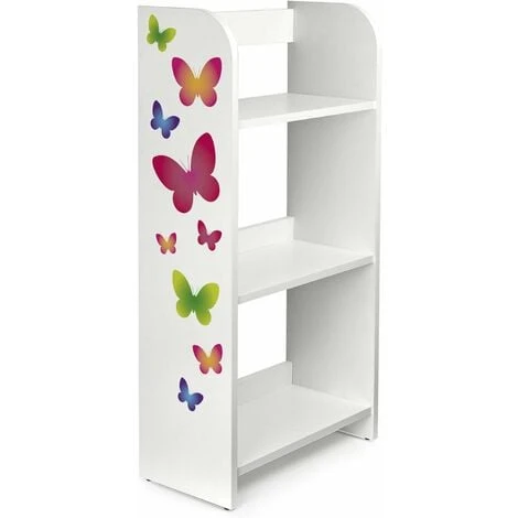 White Wooden Bookcase - 3 Shelves - Butterflies 3 White Wooden Bookcase - 3 Shelves - Butterflies