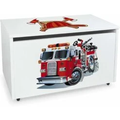 Large Wheeled Wooden Toy Box For With Stool Seat - Little Firefighter