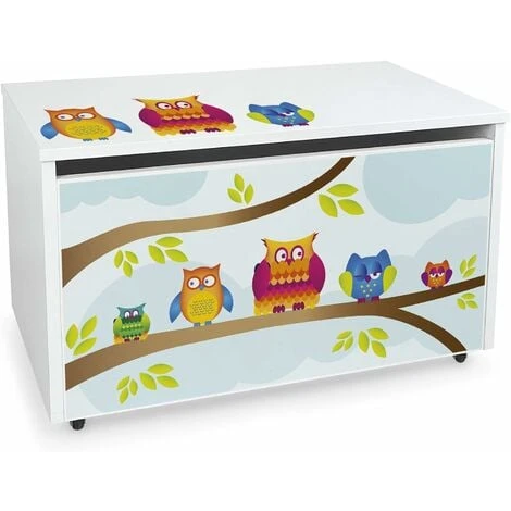 Large Wheeled Wooden Toy Box For With Stool Seat - Owls 3 Large Wheeled Wooden Toy Box For With Stool Seat - Owls