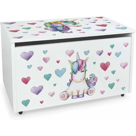 Large Wheeled Wooden Toy Box For With Stool Seat - Unicorn 3 Large Wheeled Wooden Toy Box For With Stool Seat - Unicorn