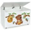 Large Wheeled Wooden Toy Box For With Stool Seat - Bear And Bees