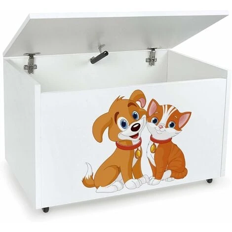 Large Wheeled Wooden Toy Box For With Stool Seat - Cat And Dog 3 Large Wheeled Wooden Toy Box For With Stool Seat - Cat And Dog